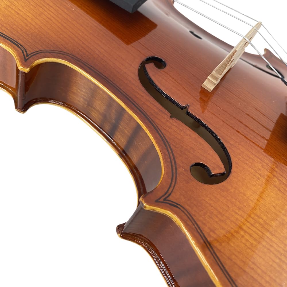 Juego de violín acústico 4/4 para principiantes, juego de violín de madera contrachapada de tamaño completo, color marrón mate con funda rígida y lazo esencial para principiantes (brillante)