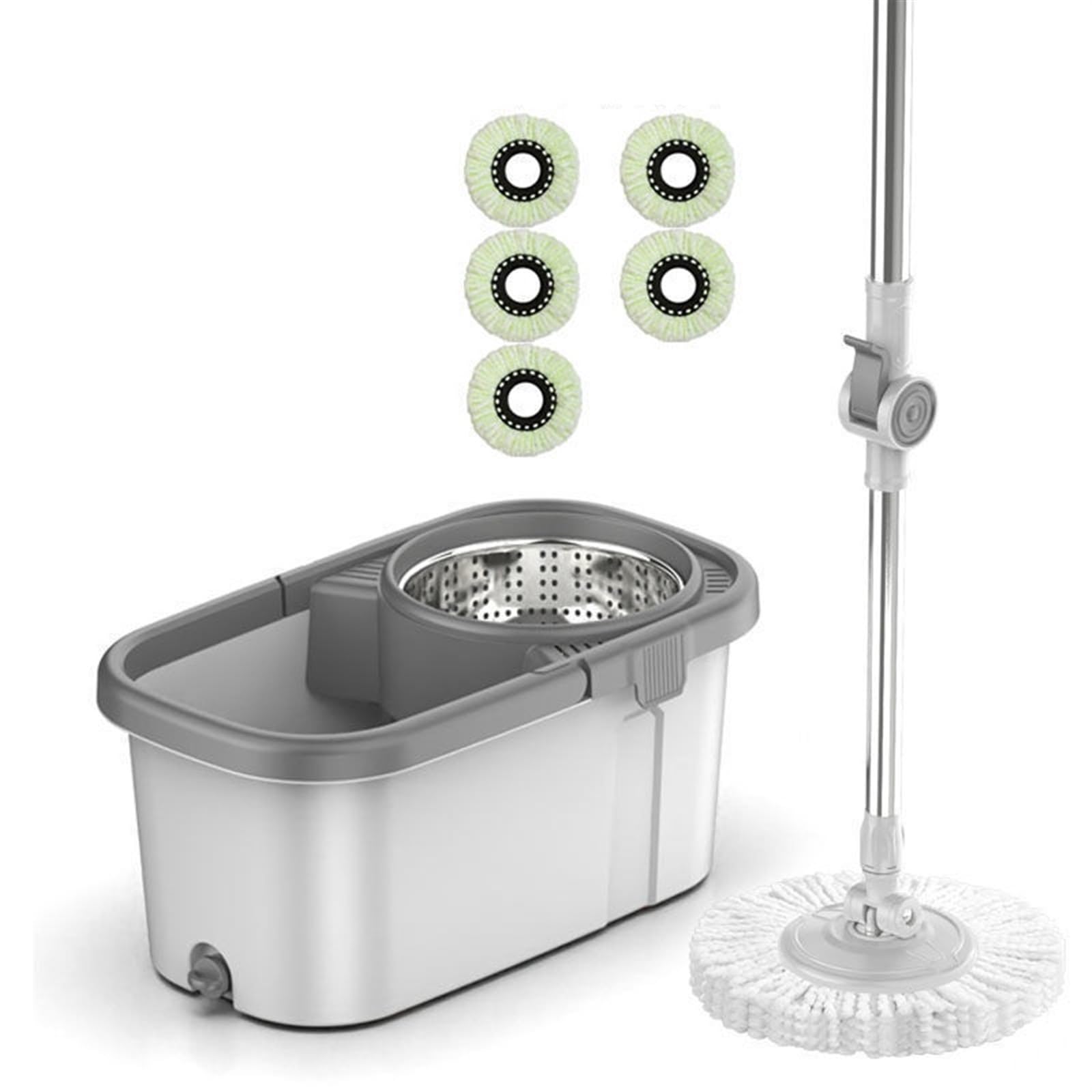 Mop Podłogowy Domowy Mop Bez Mycia Rąk Z Wiadrem Do Mycia Podłóg, Mop Do Mycia Podłóg Na Sucho I Mokro, Podwójnego Zastosowania, Pochłaniający Wodę, Duży, Pogrubiony Zestaw Mopów(Grijs)