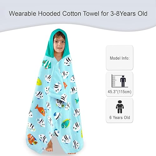 Miniatura 49 de Toalla de baño/piscina/playa con capucha, para bebés, niños y niñas de 3 a 12 años, tamaño extra grande, 30 x 50 pulgadas, algodón absorbente súper