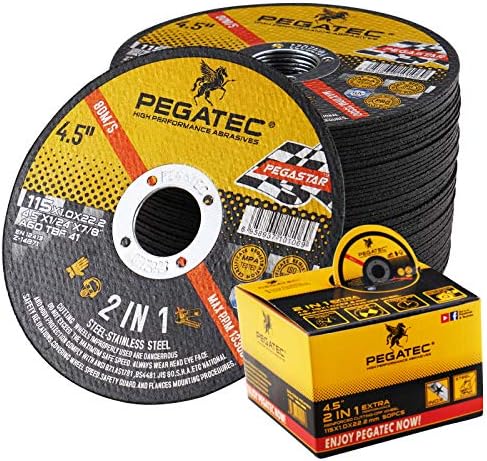 PEGATEC Cut Off Wheels 50 Pack, Quality Thin 4 1/2 x0.04x7/8 inch Cutting Disc, Metal & Stainless Steel Aggressive Cutting Wheel for Angle Grinder, General Purpose Metal Cutting (4.5inch)