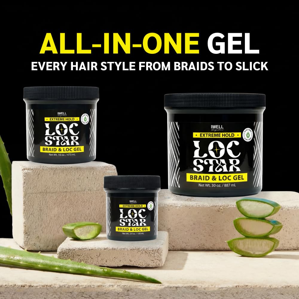 Loc Star Braid & Loc Gel, 30 fl oz | Extreme Hold for Braids, Locs, Twists, Cornrows & Edges | Smooths & Tames Frizz | No Heavy Residue | Long-Lasting | With Aloe Vera