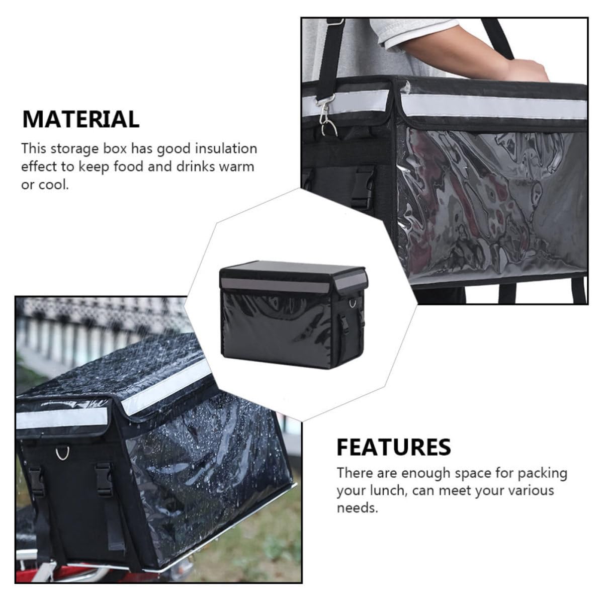 WOONEKY Box Termica per Alimenti 32l Nero, Contenitore Pranzo Isolato | Oxford Cloth e Alluminio, Apertura Ampia, per Picnic e Vacanze, Struttura Ferro