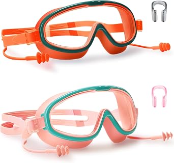 2 Pack Kids Swim Goggles for 3-15 - HD Childrens Large Frame Anti-Fog Pool Swimming Goggles for Boys Girls Toddler