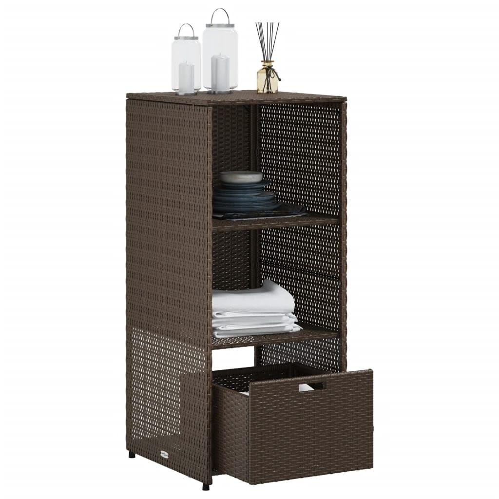 Gartenschrank Braun Poly Rattan 50x55x115 cm mit Stauraum, wetterfest, abschließbar, ideal für Balkon Terrasse Outdoor, Gartenbox für Kissen Auflagen, Pool Zubehör, platzsparend, organizer