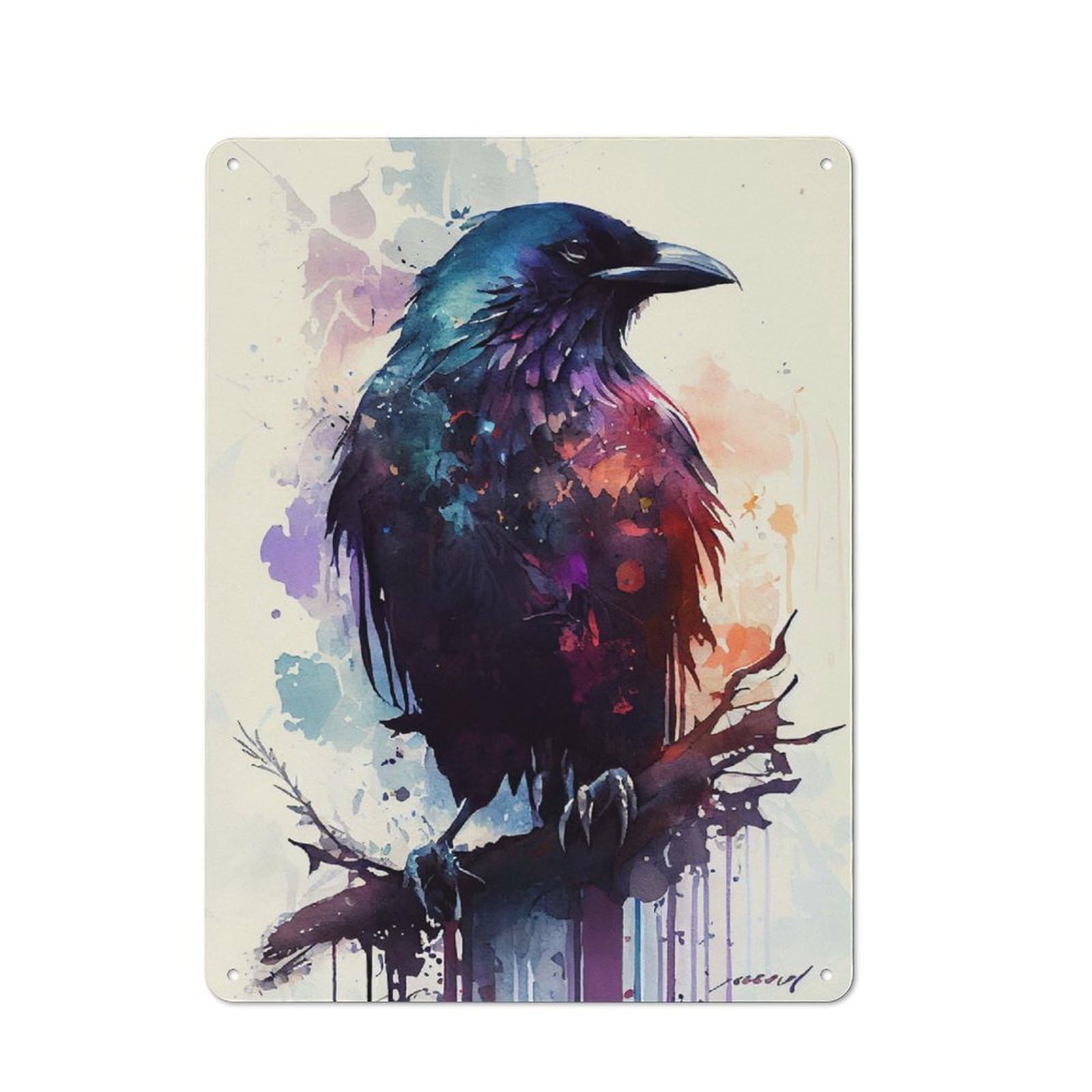 Raven Colorful Retro-style Metal Sign 40x30cm for Guest Room Or Hallway, for Hallway Wall Decor Fans