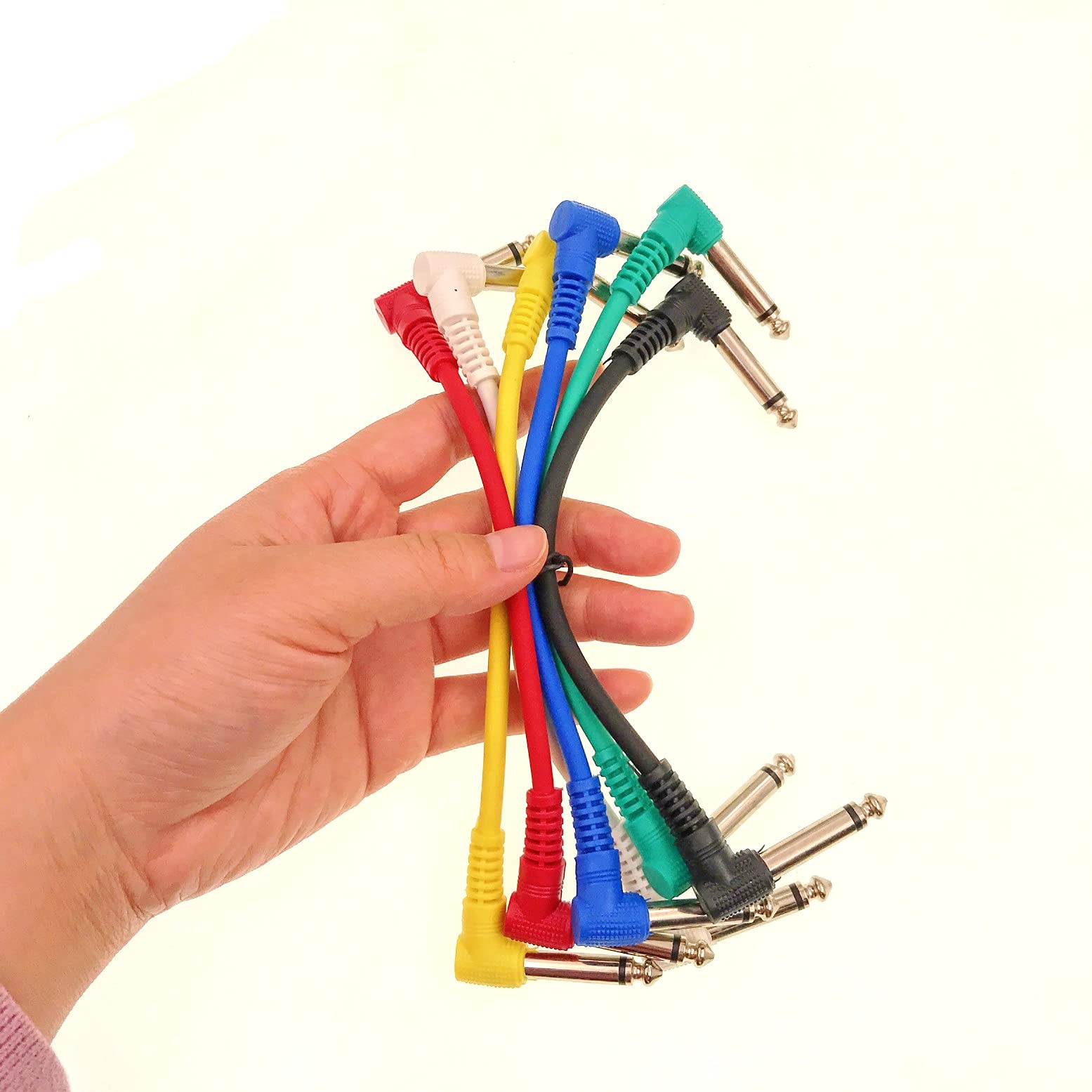 Câbles Guitare Angle Droit - Lot 6 Colorés 15cm - Jack 6.35mm Pour Pédalier