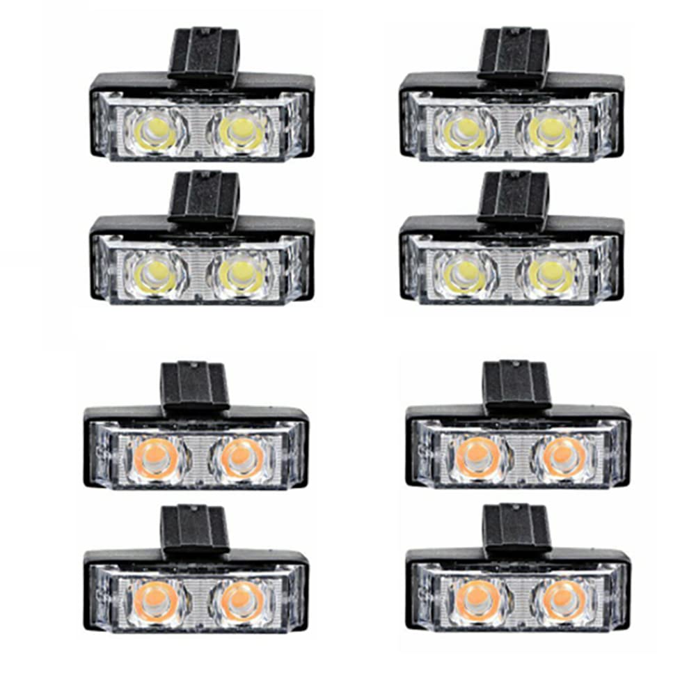 12-24V 16 LED Grille Avant Stroboscopiques pour Véhicule Voiture Moto, ABS Flash Avertissement d'Urgence Barres Lumineuse Style Clignotant Lampes Ambre&Blanc
