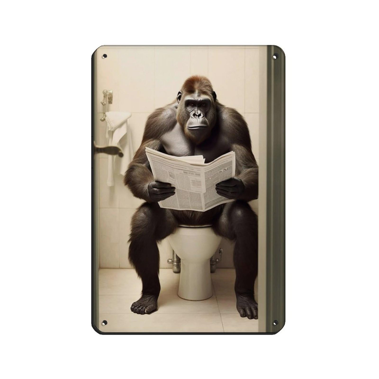 Lxwnze 20L X 30W Cm Gorilla Sitting On The Toilet Reading A Newspaper (2) Tin Sign Vintage Metal Pub Club Cafe Bar Home Wall Art Decoration Poster Retro 8X12inch(20X30cm)