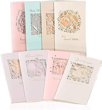 Amazon Moin Moin メッセージ カード バースデー グリーディング 切り絵 影絵 シルエット ピンク ブルー イエロー カラフル 花 大きめ ラージ エッフェル塔 小鳥 カード 封筒 8種セット グリーティングカード 文房具 オフィス用品