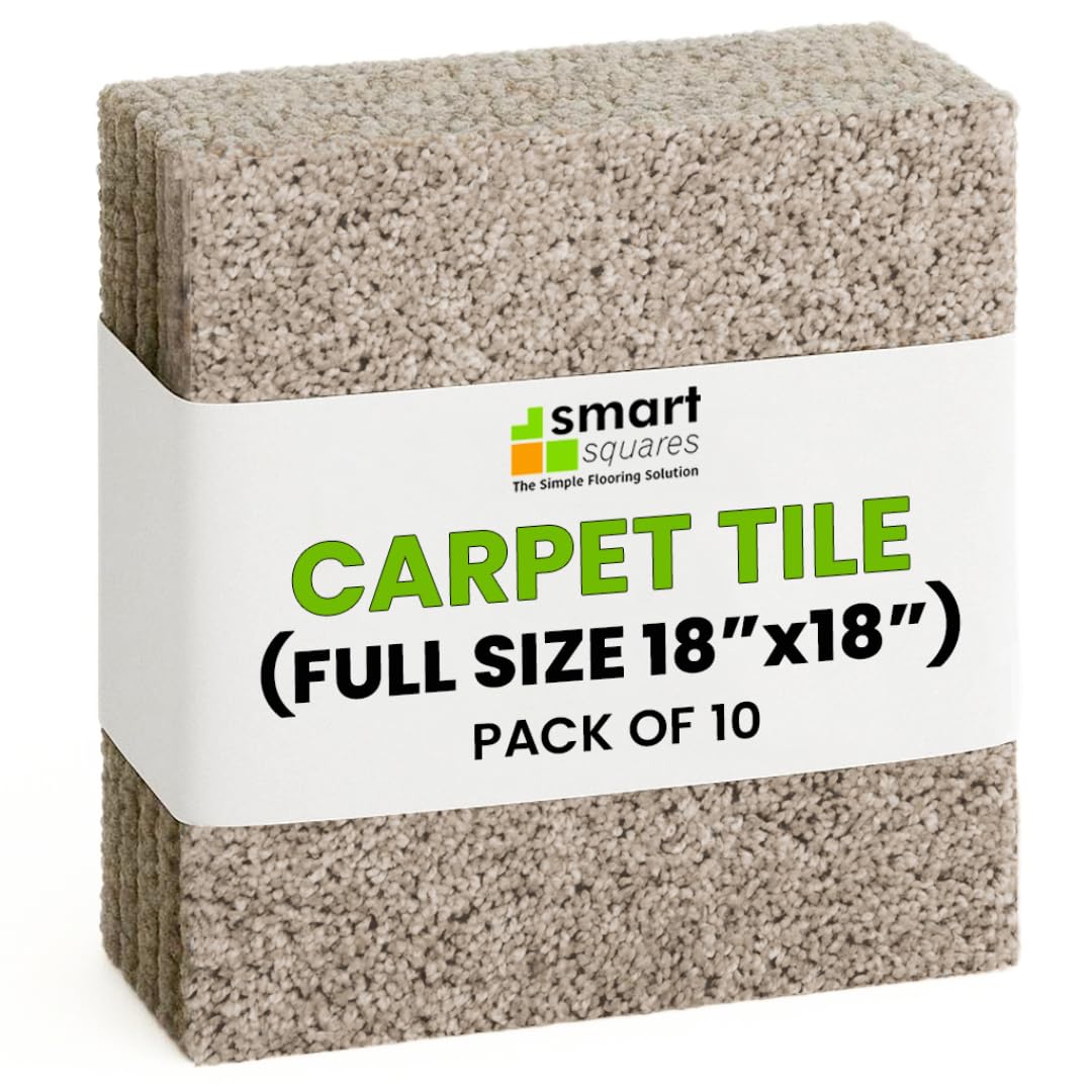 Smart Squares Easy Street Premium Made in The USA Carpet Tiles 18x18 Inch, Soft Padded, Seamless Appearance, Peel and Stick for Easy DIY Installation (Oxford, 10 Tiles - 22.5 Sq Ft)