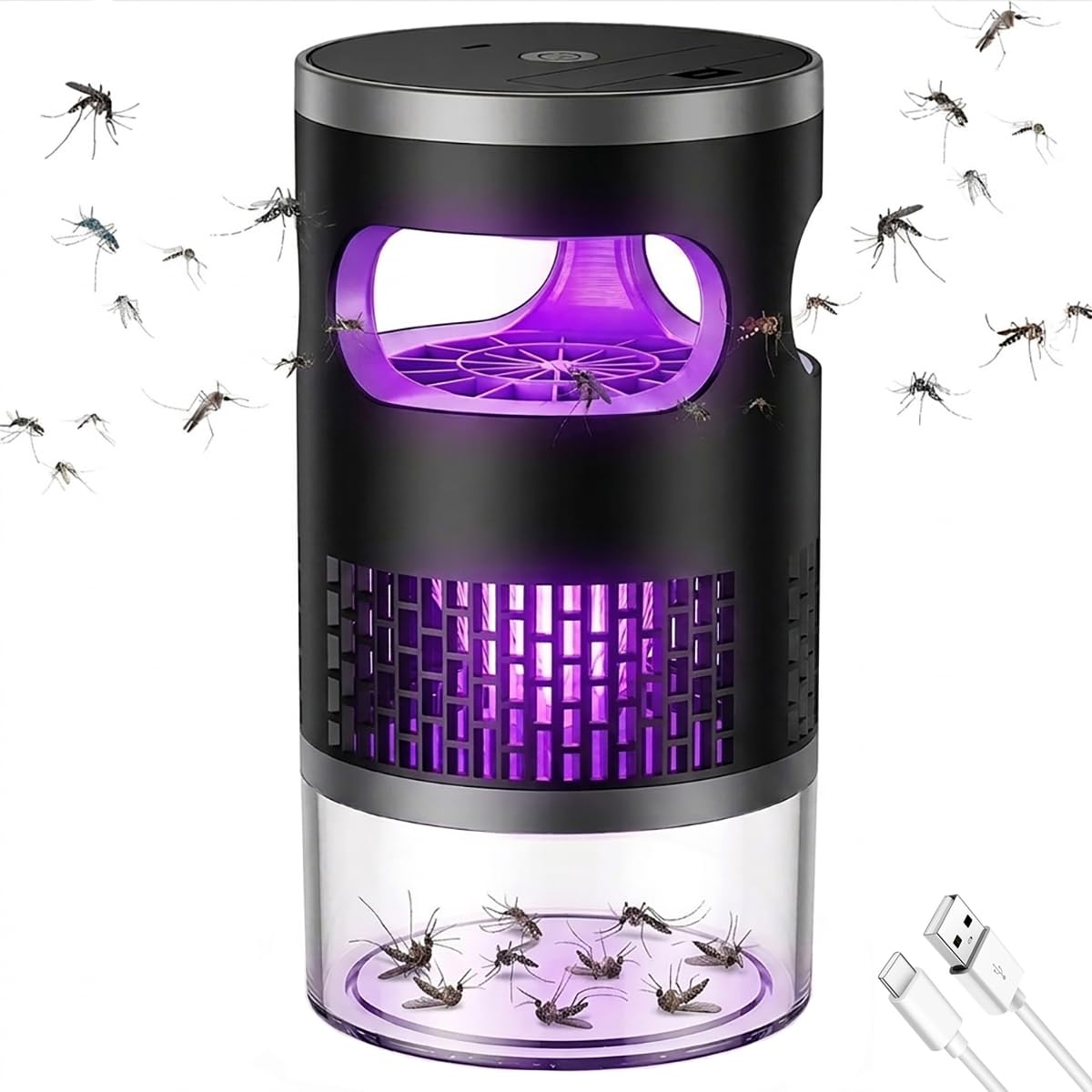 Fly Killer Electric Mosquito Killer Lamp, UV Bug Zapper USB-C Fly Catcher Indoor, Plug-In Insect Trap Silent Fly Zapper for Bedroom Camping Kitchen