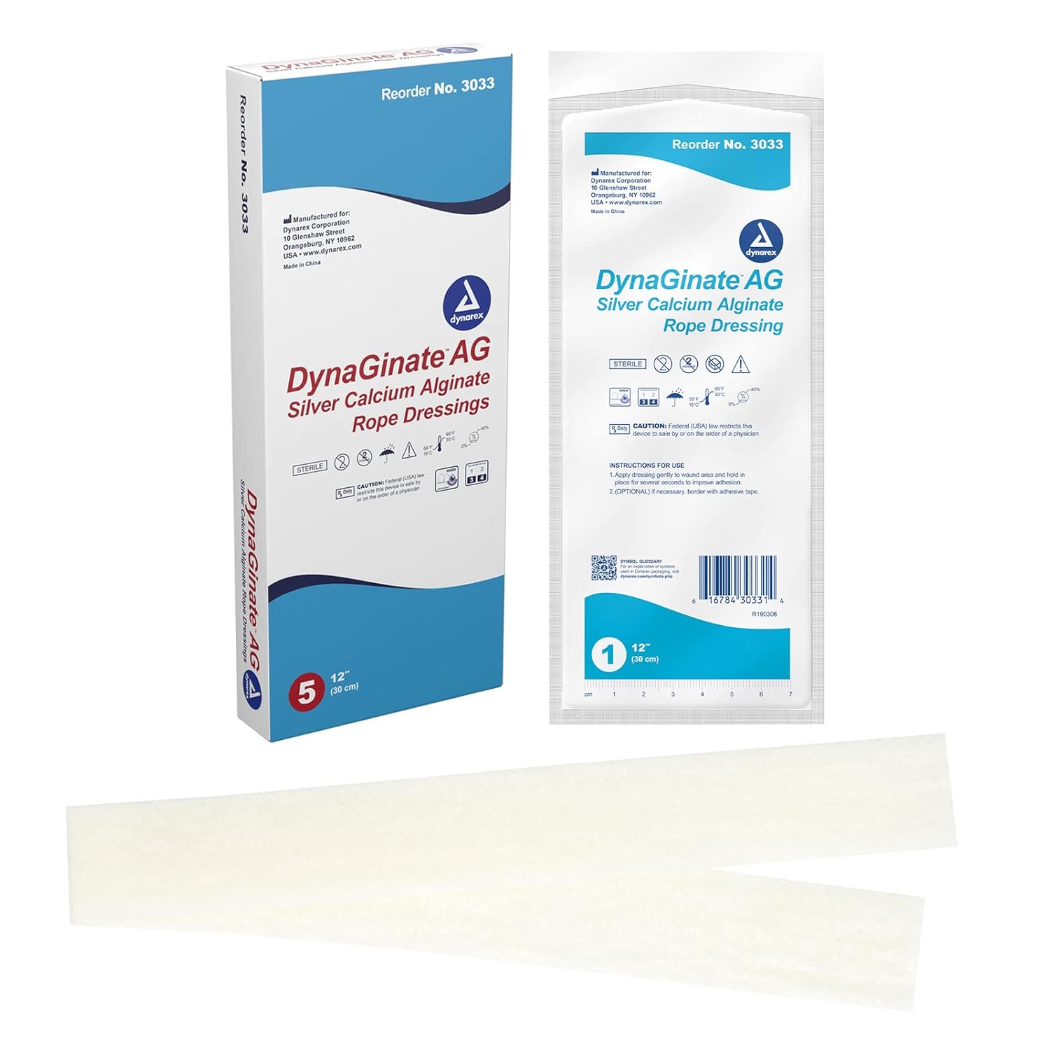 Dynarex DynaGinate AG Silver Calcium Alginate Rope