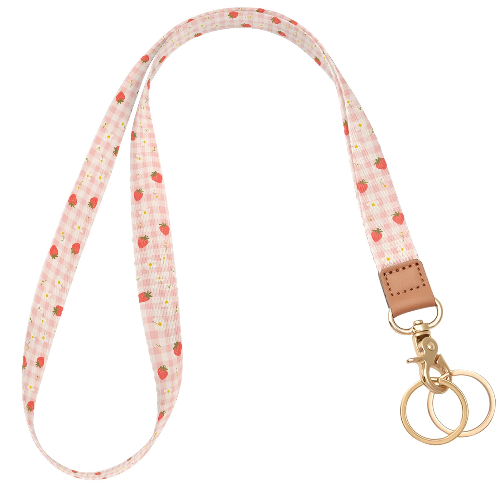 Knagsfa Lanyards for Id Badges, Long Neck Lanyards for Keys Wallets, Cute Keychain Lanyard for Women Teacher, Strawberry Flower