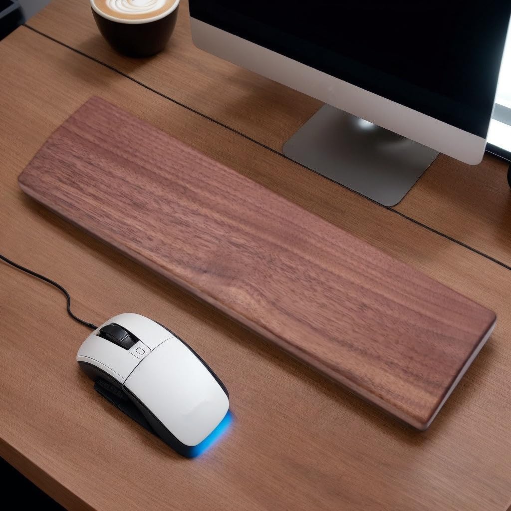 Wooden Wrist Rest,for 60% Mechanical KeyboardCompact Keyboard, Walnut Wood Palm Rest, Ergonomic Design for Mechanical Gaming Keyboard, Non-Slip Palm Pad (61 Key)
