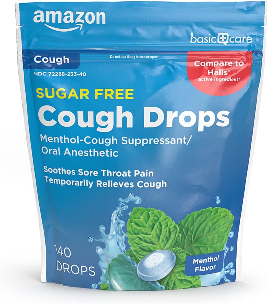 Sugar Free Menthol Cough Drops for Sore Throat Relief, Diabetic-Friendly, 140 Count
