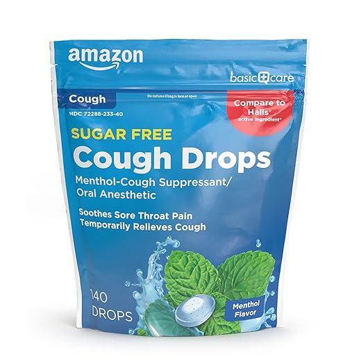 Amazon Basic Care Sugar Free Menthol Cough Drops, 140 count (Previously SoundHealth)