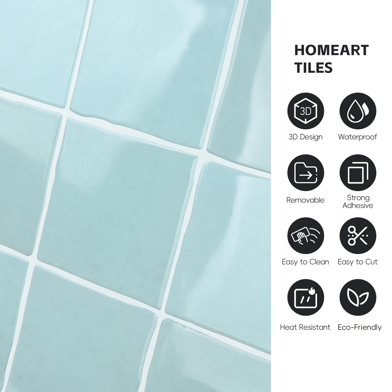 Blue Peel And Stick Backsplash 17-Sheet Teal Peel And Stick Backsplash Tile  - Waterproof Self-Adhesive 12x12 Inch Wall Tiles Stick On Tile, image size:1600x1600