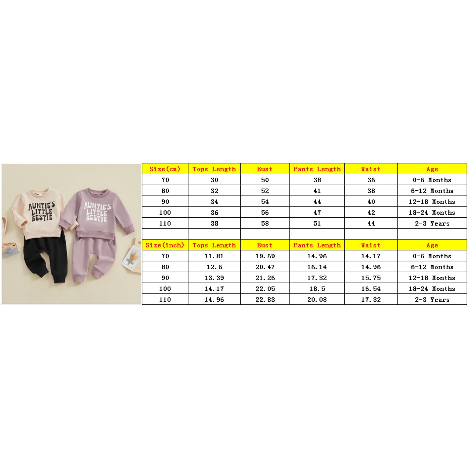 RWYBEIW Toddler Baby Girl Auntie Outfits Funny Letter Long Sleeve Crewneck Sweatshirt Tops and Pants Fall Winter Clothes Set (Khaki, 6-12 Months)