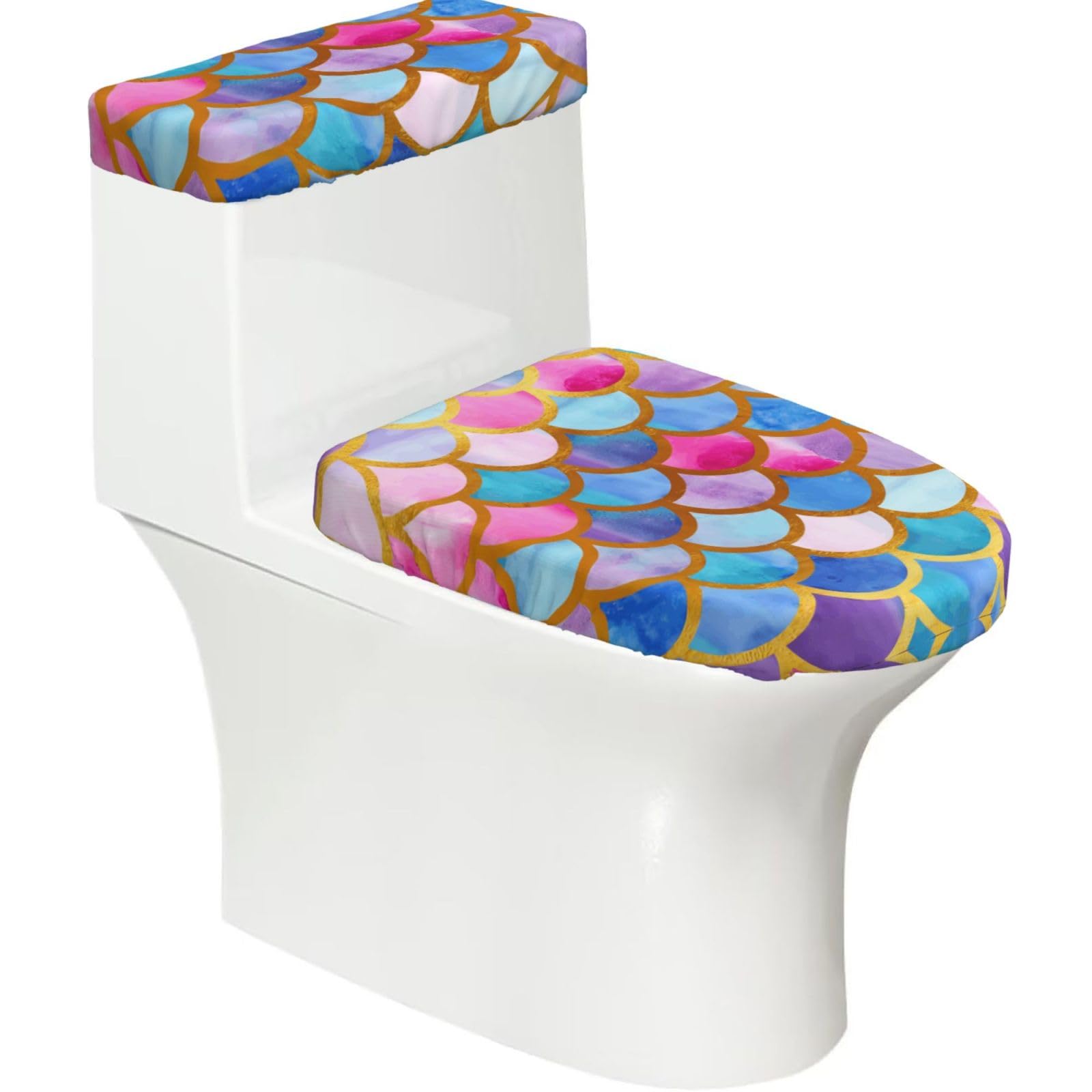 Mrowyc Black Colorful Rainbow Printed Toilet Seat Set - Set Of 2 - Universal Toilet Seat Cover - Housewarming Birthday Christmas Gift