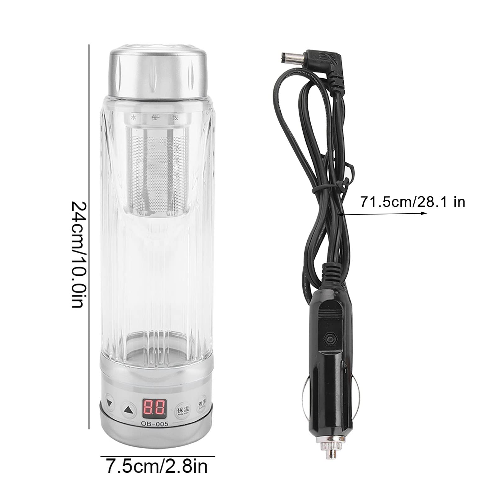 Hervidor Eléctrico Para Automóvil De 420 Ml, Calentador De Agua Portátil Para Automóvil De 12 V/24 V, Taza De Café Calentada Con Temperatura Ajustable De 95W(Negro)
