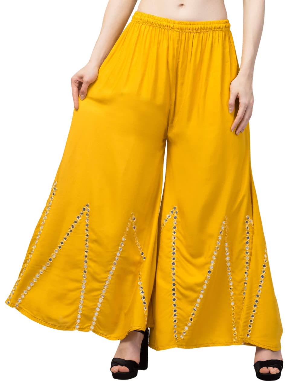 MEYARA Women's Viscose Mirror Work Palazzo Pants - Relaxed Fit Rayon Trousers for Girls & Women, Elastic Waist, Full Length, Casual Style-picture-28