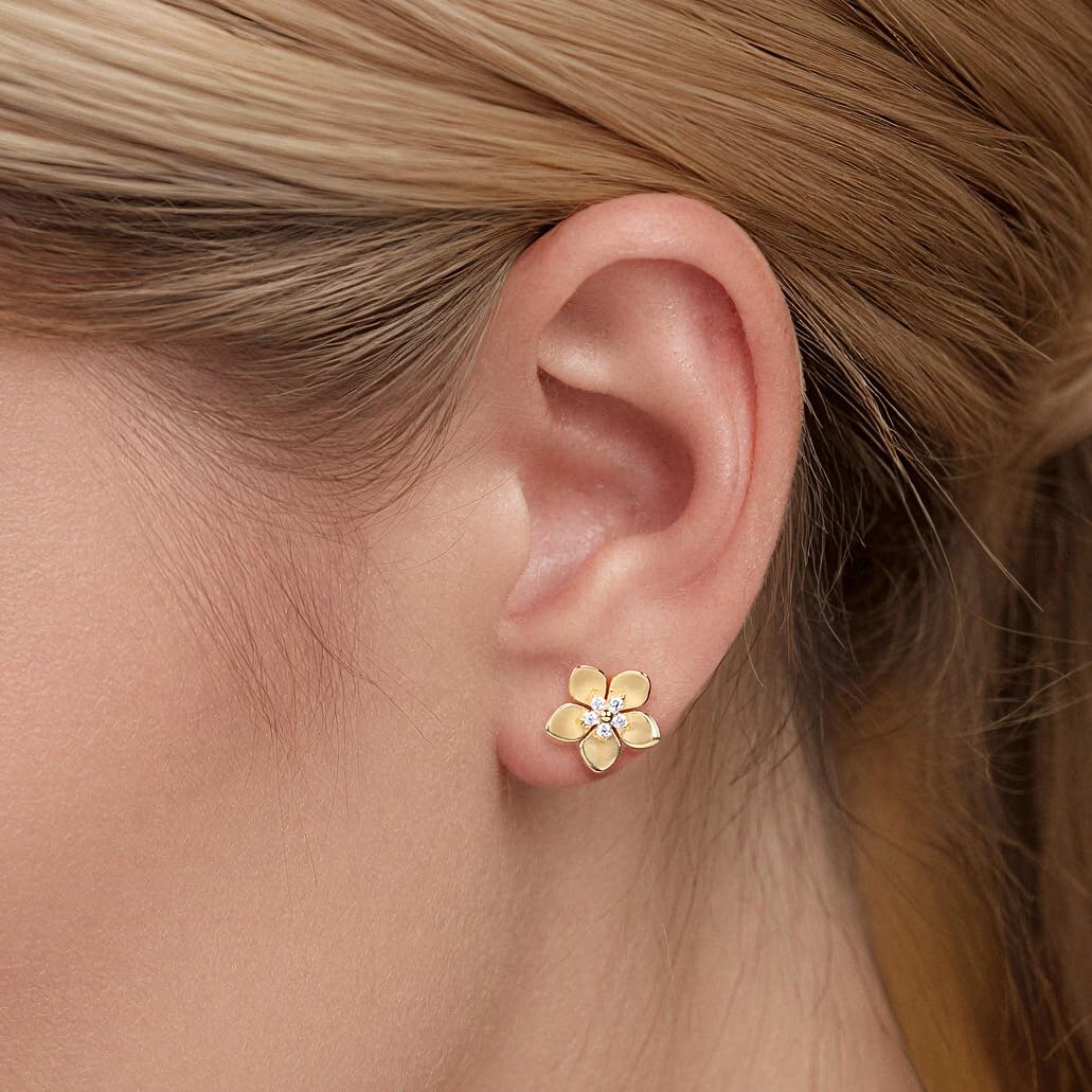 Princess Collection - "Beauty in Full Bloom" - 12.7 mm (0.41 Carat/Pair) Cubic Zirconia 22K Gold-Plated Stud Earrings For Sensitive Ears