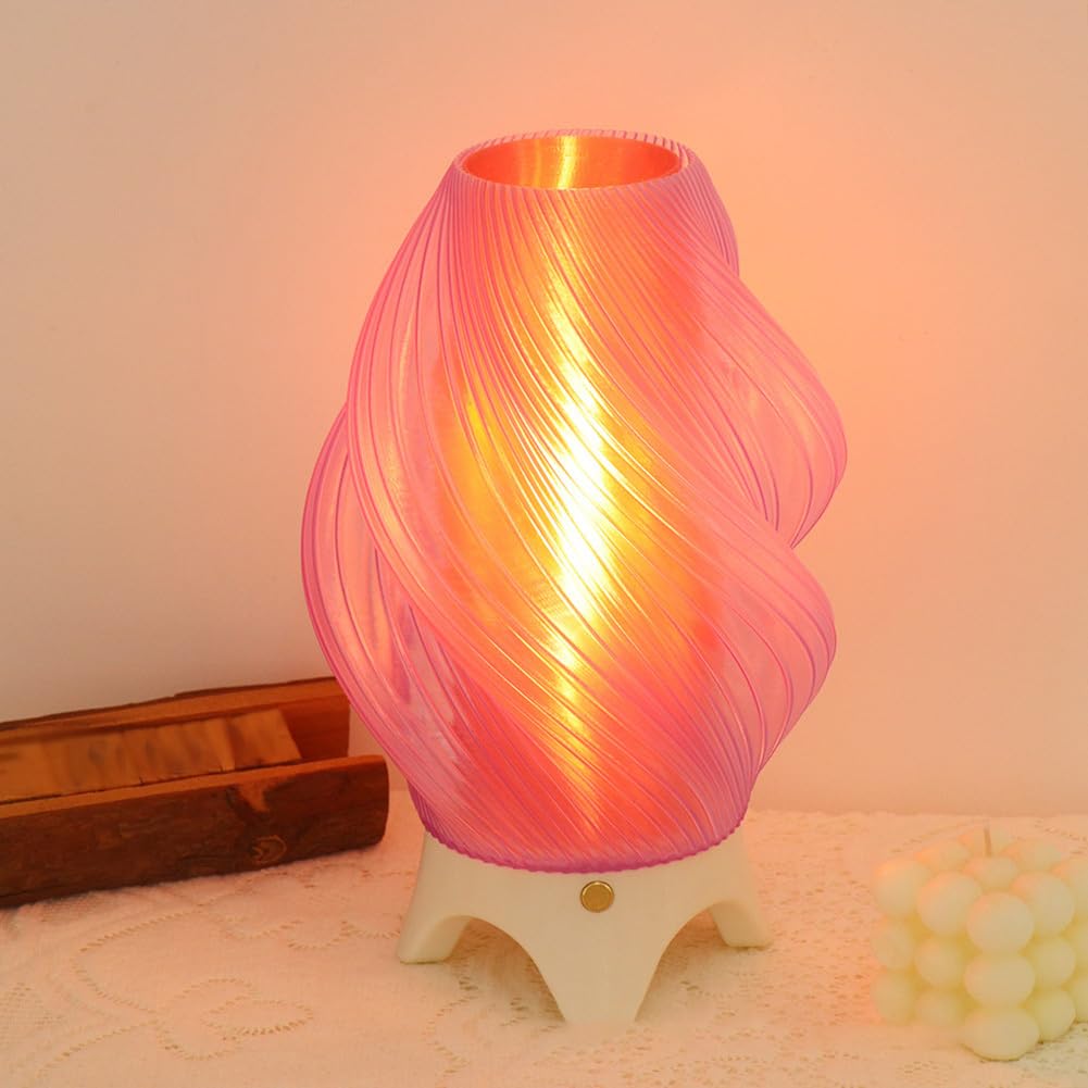 LOGT 3D Print Table Lamp Wireless 3000K Warm Light Battery Powered Bedside Lamp Dimmable Touch Switch Table Light Curved Design Modern Living Room Lantern for Bedroom and Living Room