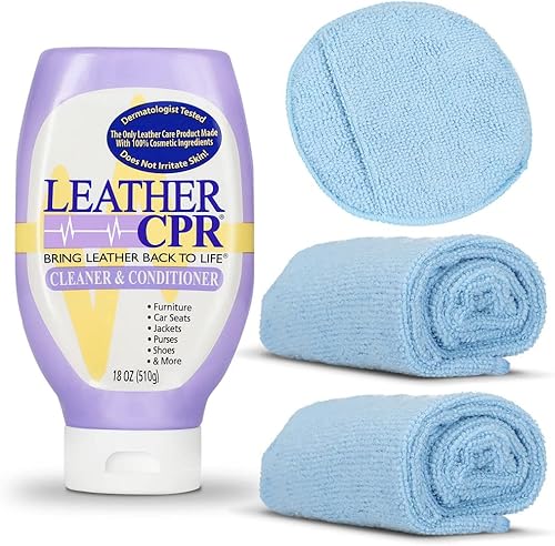 Leather CPR Limpiador y acondicionador de 18 onzas 1 botella 1 aplicador de microfibra 2 toallas de microfibra restauran protegen y prolongan la