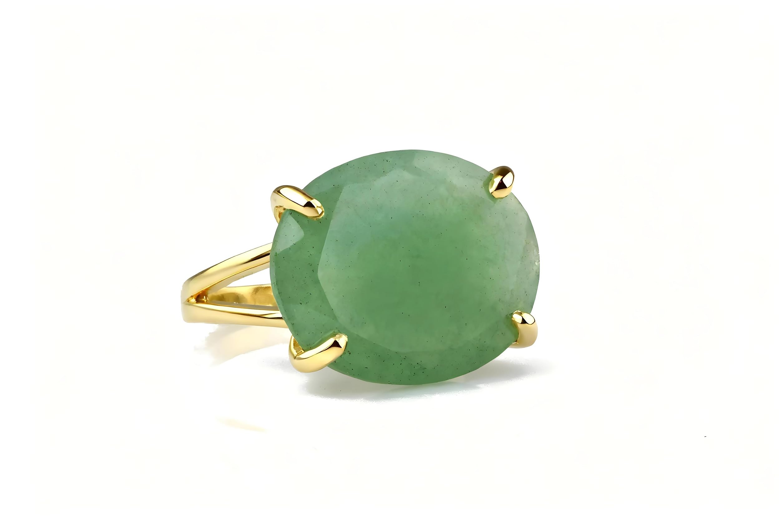 Ovale Verde Avventurina Oro 14k Anello - Dichiarazione Gioielli Pietra Preziosa - Gioielli Moda e Regalo Artigianali - Scegliete la Vostra Misura Anello - Personalizzabile con Incisione