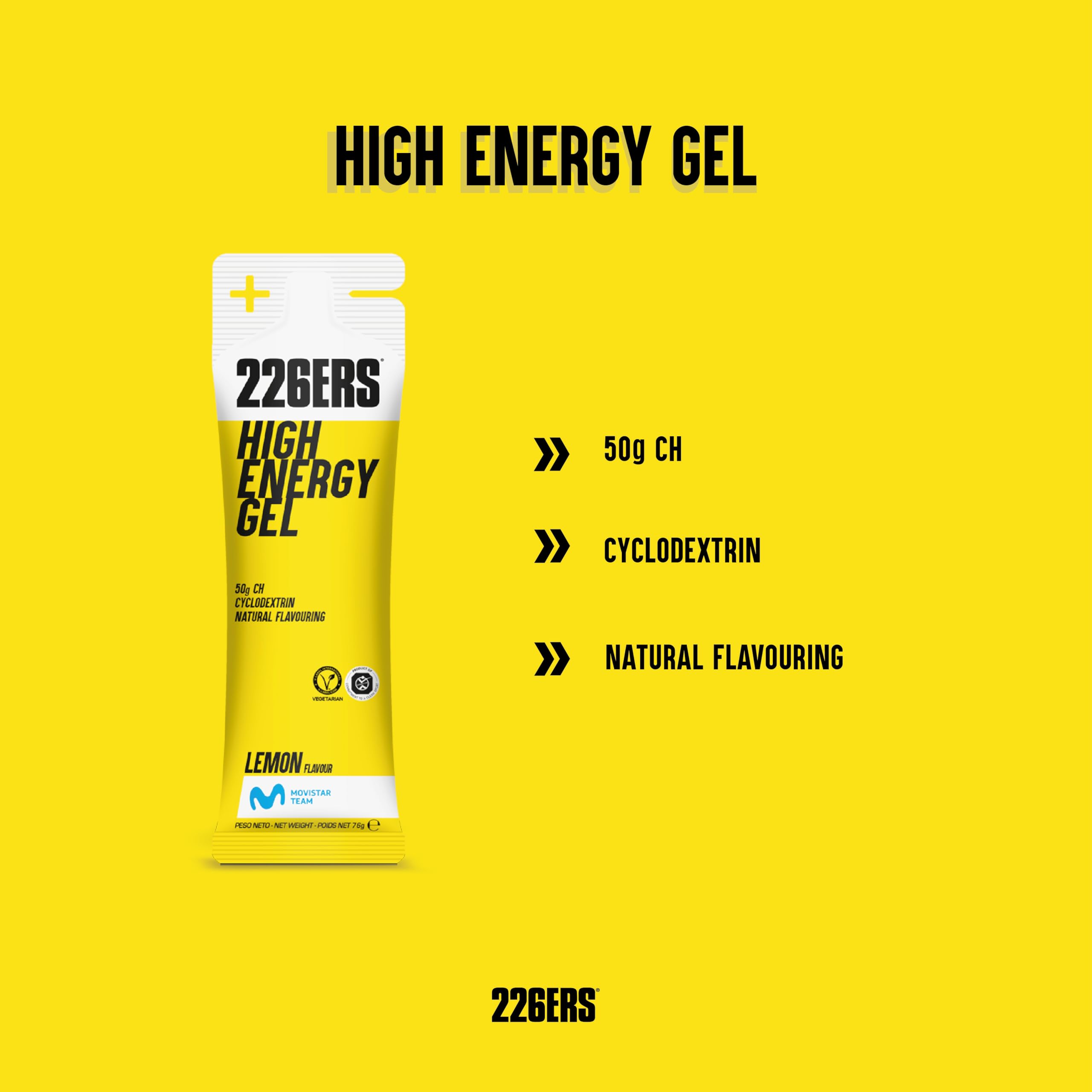 226ERS - High Energy Gel, Gel Energético para Deportistas, Ciclodextrina, Hidratos de Carbono y Aromas Naturales, Favorece Uso de Glucosa y la Digestión, Sabor Limón, 24 Geles