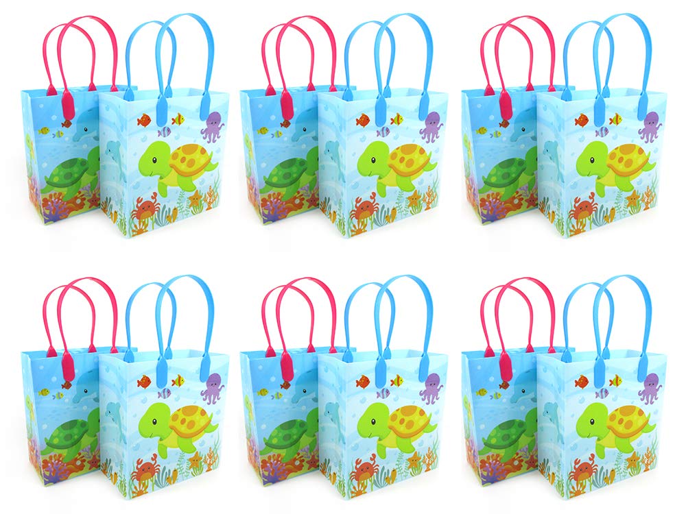 TINYMILLSTINYMILLS Ocean Life Turtle Party Favor Bags Treat Bags with Handles Under the Sea Birthday Party Goody Bags Candy Bags Pack of 12