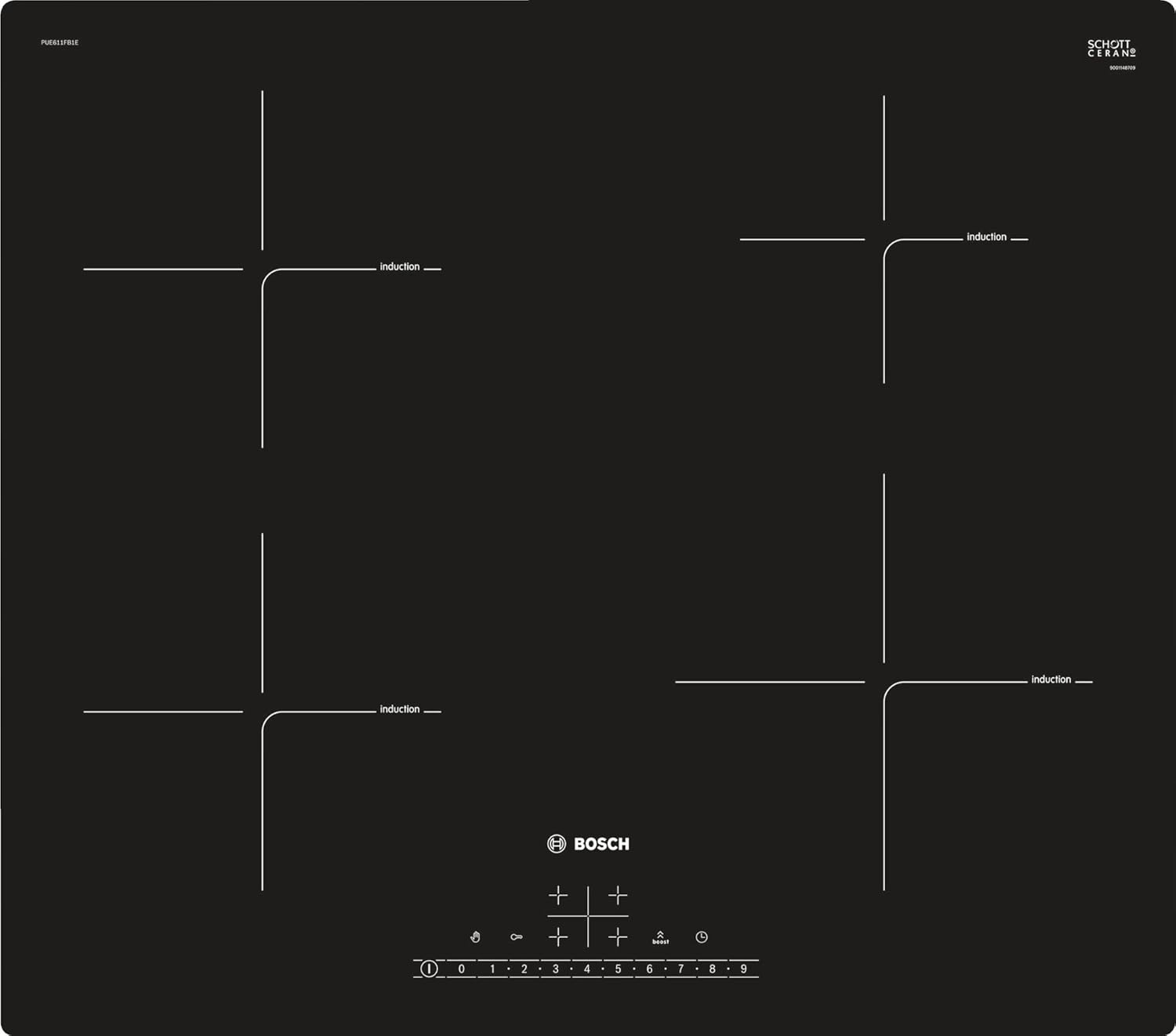 Bosch Serie 6 PUE611FB1E piano cottura Nero Incasso Piano cottura a induzione Zoneless Bosch Serie 6 PUE611FB1E piano cottura Nero Incasso Piano cottura a induzione Zoneless