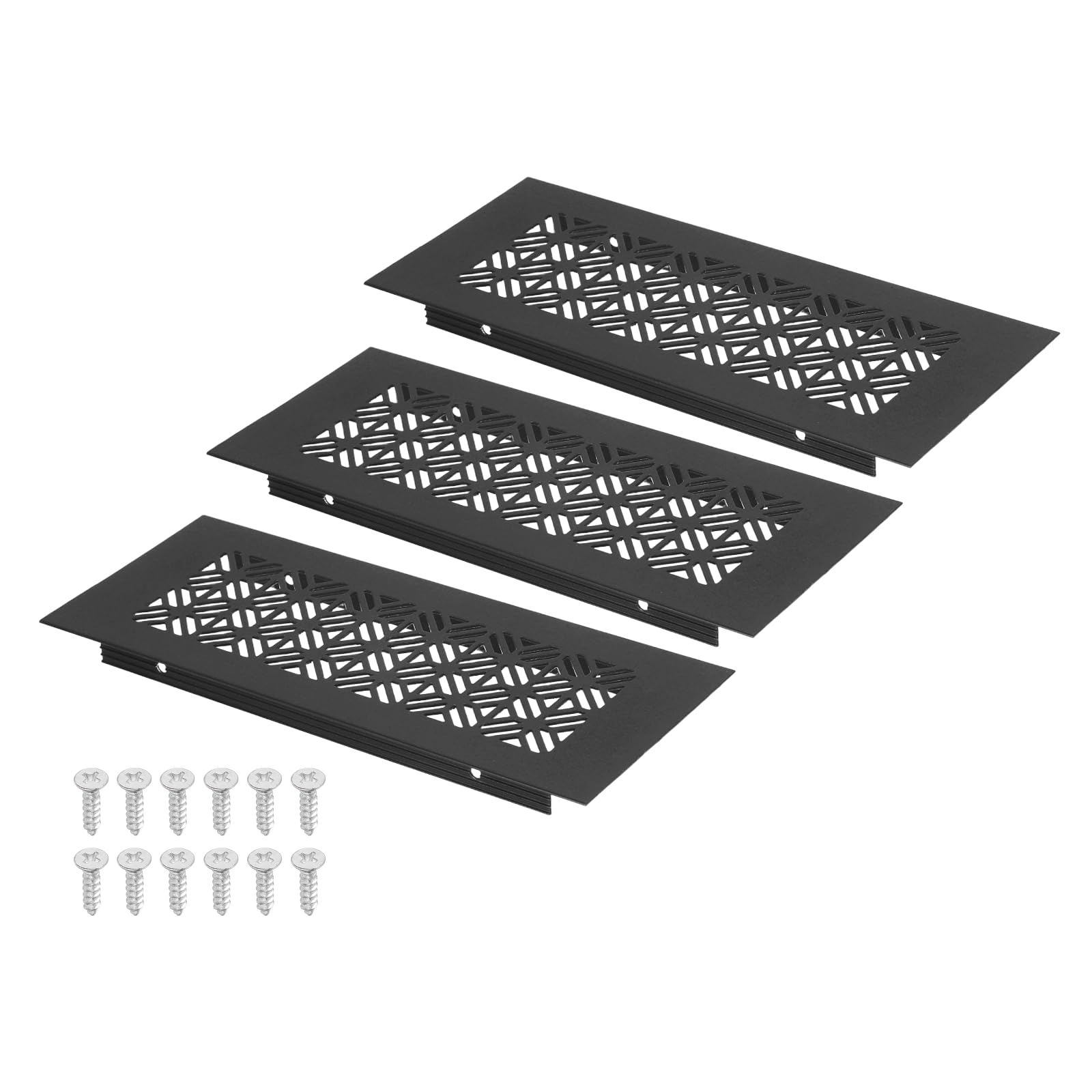 sourcing map 7 x 3 Inch (Duct Openings) Air Vent Cover, 3 Set Aluminum Grille Ventilation Cover Louvered with Mounting Screws for Cabinet Wardrobe Door, Black (8 x 3 Inch Outer Size)