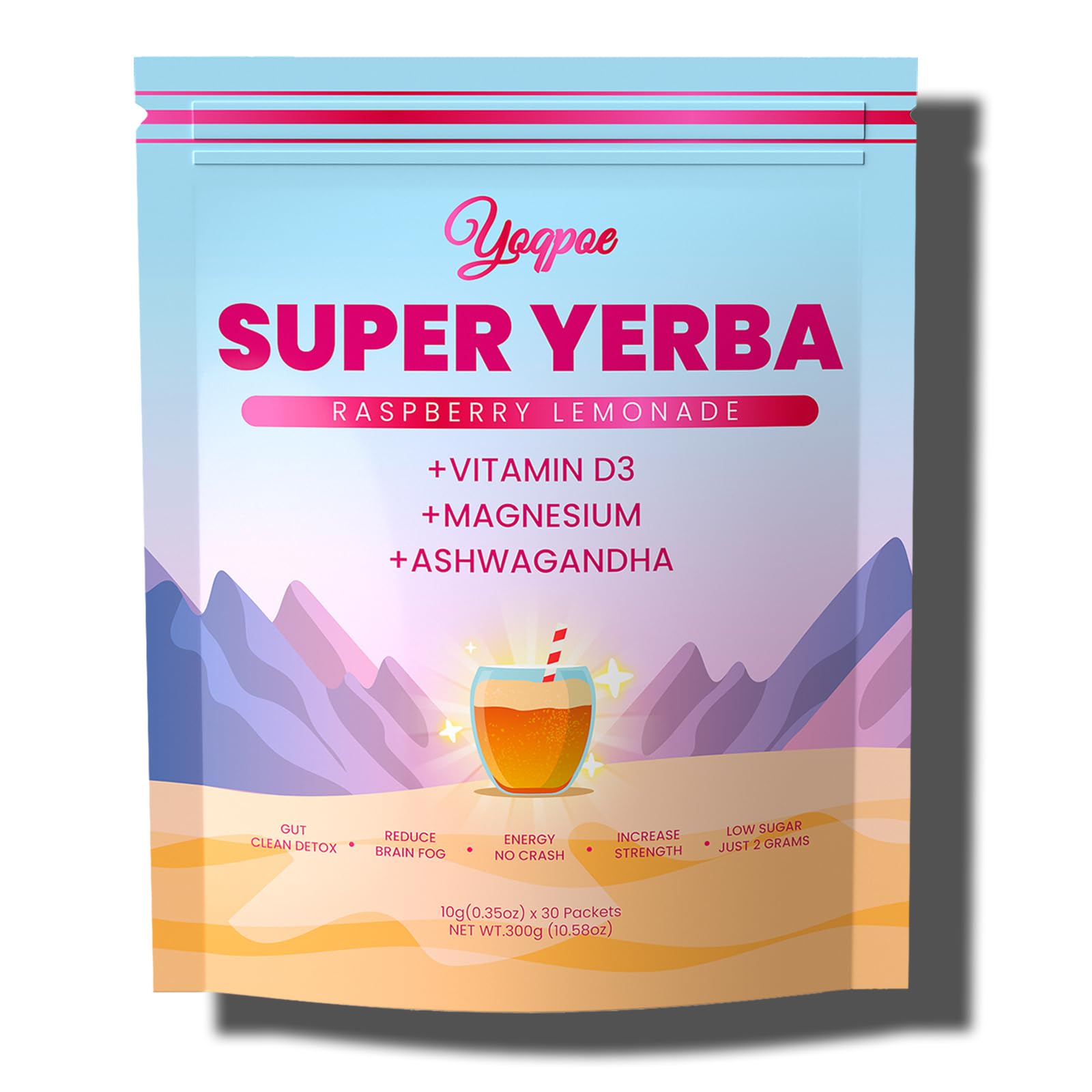 Yerba Mate Tea,Super Yerba Packets | Raspberry Lemonade Flavor | Super Yerba Raspberry Lemonade Tea Powder 30 Servings