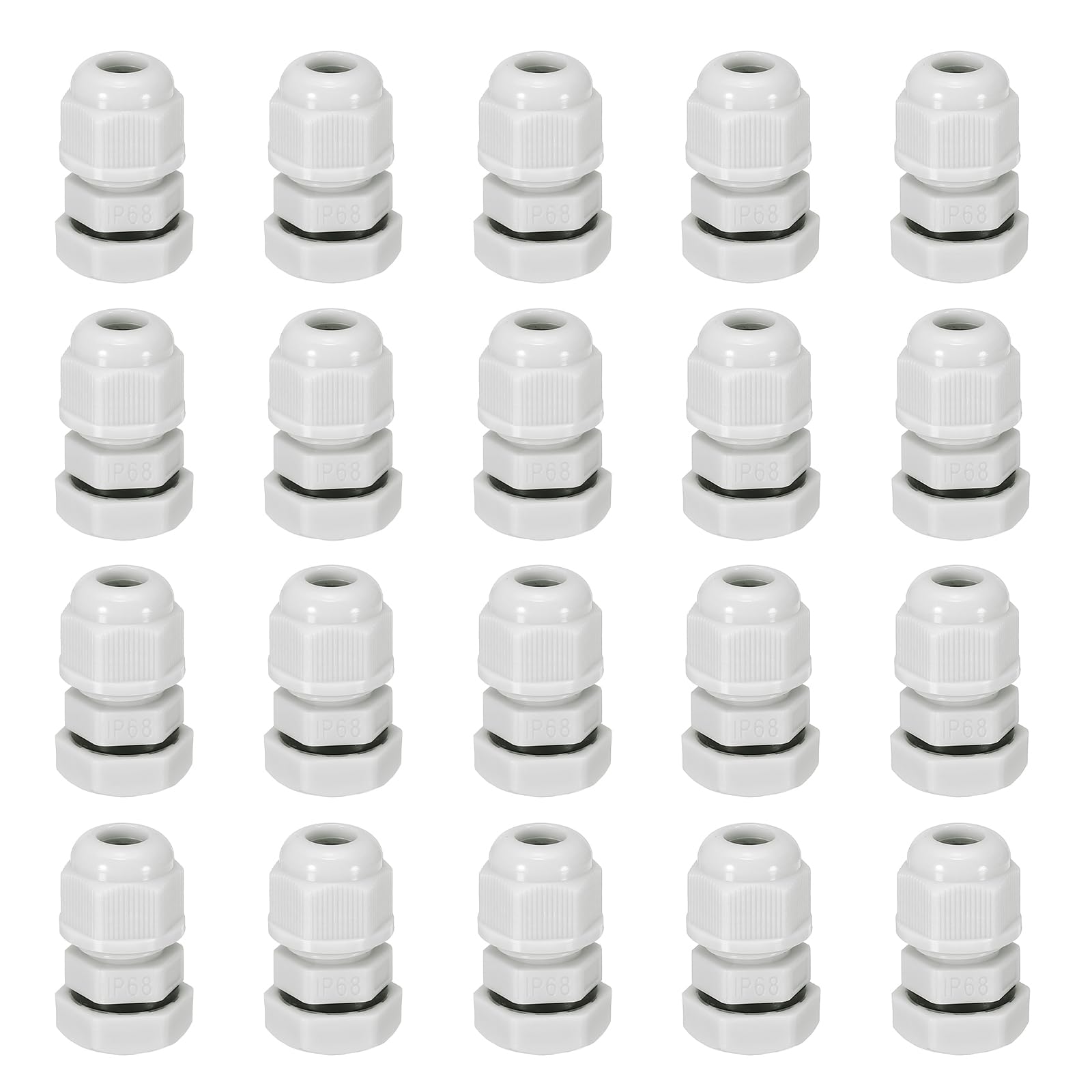sourcing map 20 Pcs M10x1.5" Cable Glands Adjustable 2.5-6mm PA6 Nylon IP68 Waterproof Connectors with Seals Anti-Corrosion for Industrial/Outdoor Electrical Systems (White)