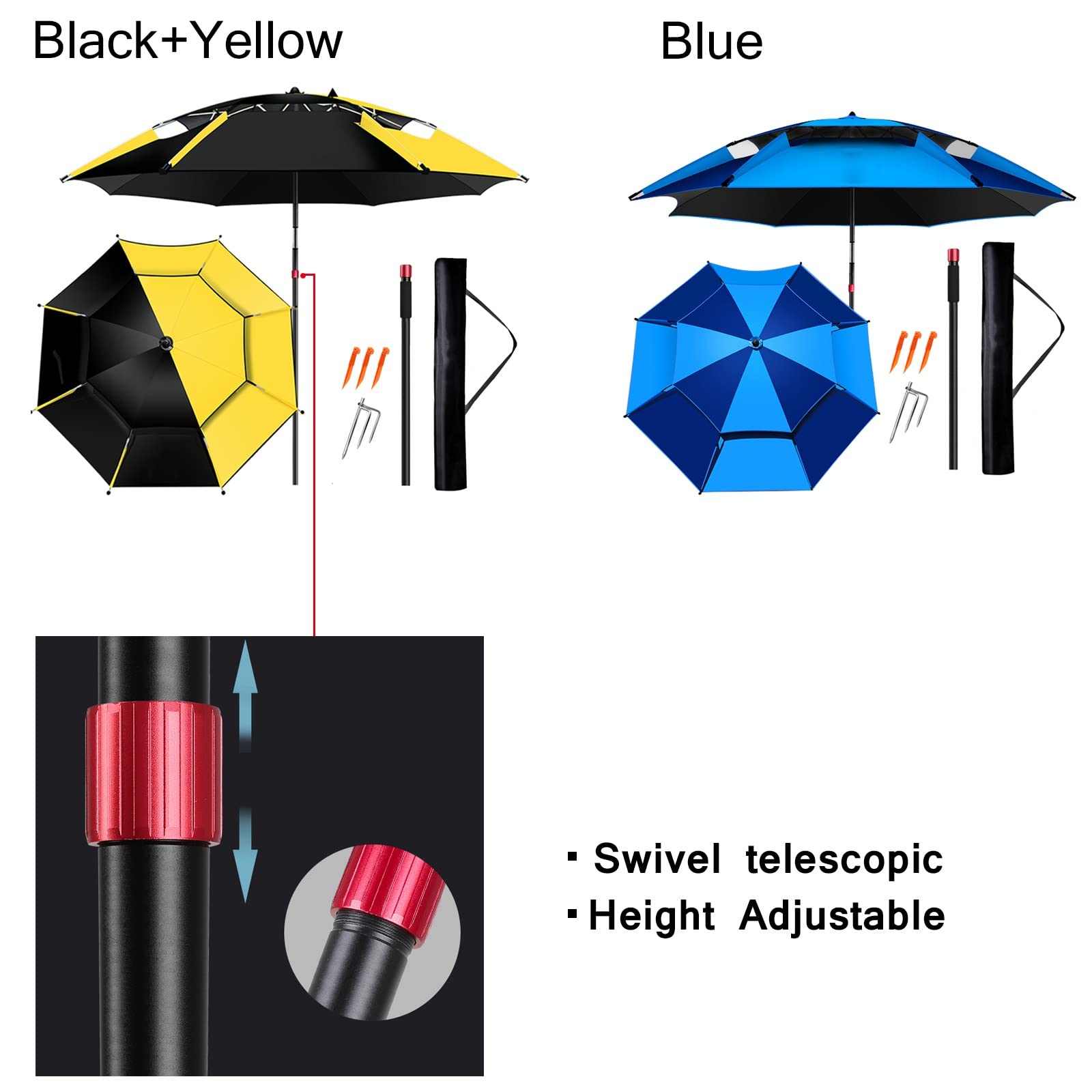 Parasol ogrodowy Parasol Zewnętrzna osłona przeciwsłoneczna Parasole wędkarskie, Możliwość kąpieli pod prysznicem, Ochrona przed słońcem, Obrotowy o 360°, Z ulepszonym słupkiem pod parasolem,