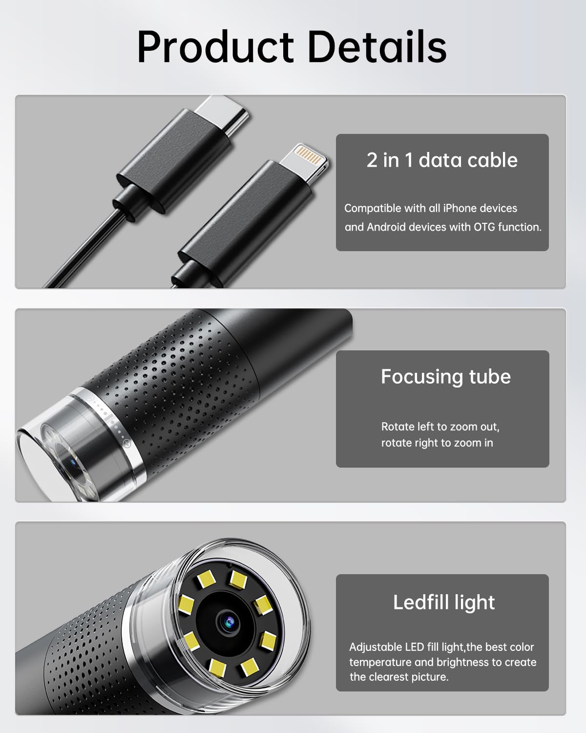 USB Mikroskop Handy, 1080P HD Mikroskope für iPhone Android, 10 Bis 200X Mikroskop Digital mit 8 LED Handy Mikroskop Kompatibel mit iOS, Android, Tablet