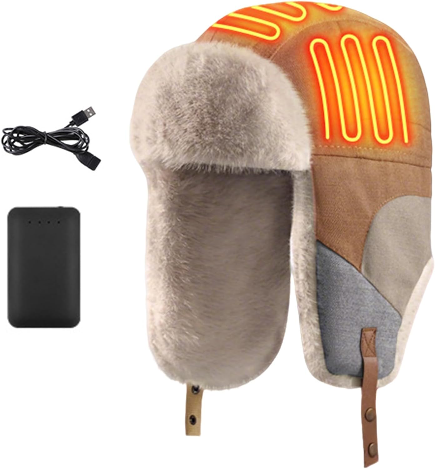 Heated Trapper Hat with Rechargeable Battery, Winter Russian Hats with 3 Heat Modes, Bomber Hat with Ear Flaps