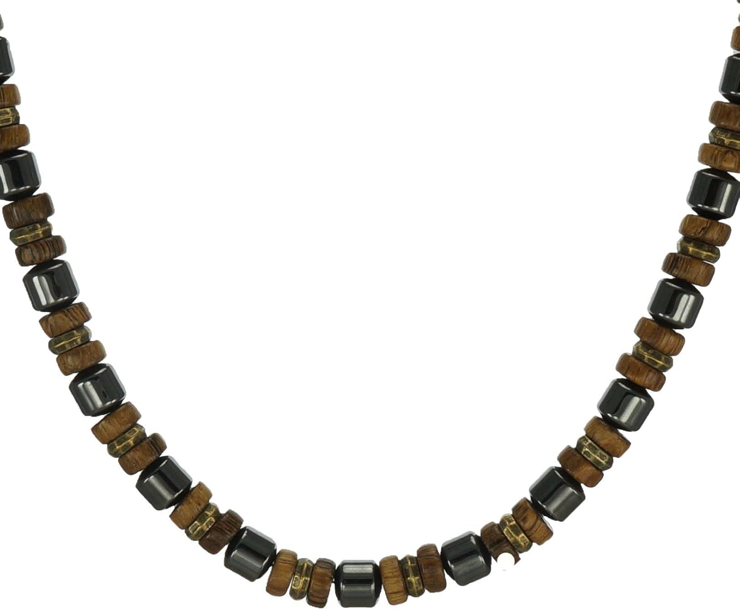 Handmade Men’s Hematite and Wood Beaded Necklace – 16, 18, 20 or 24 inch