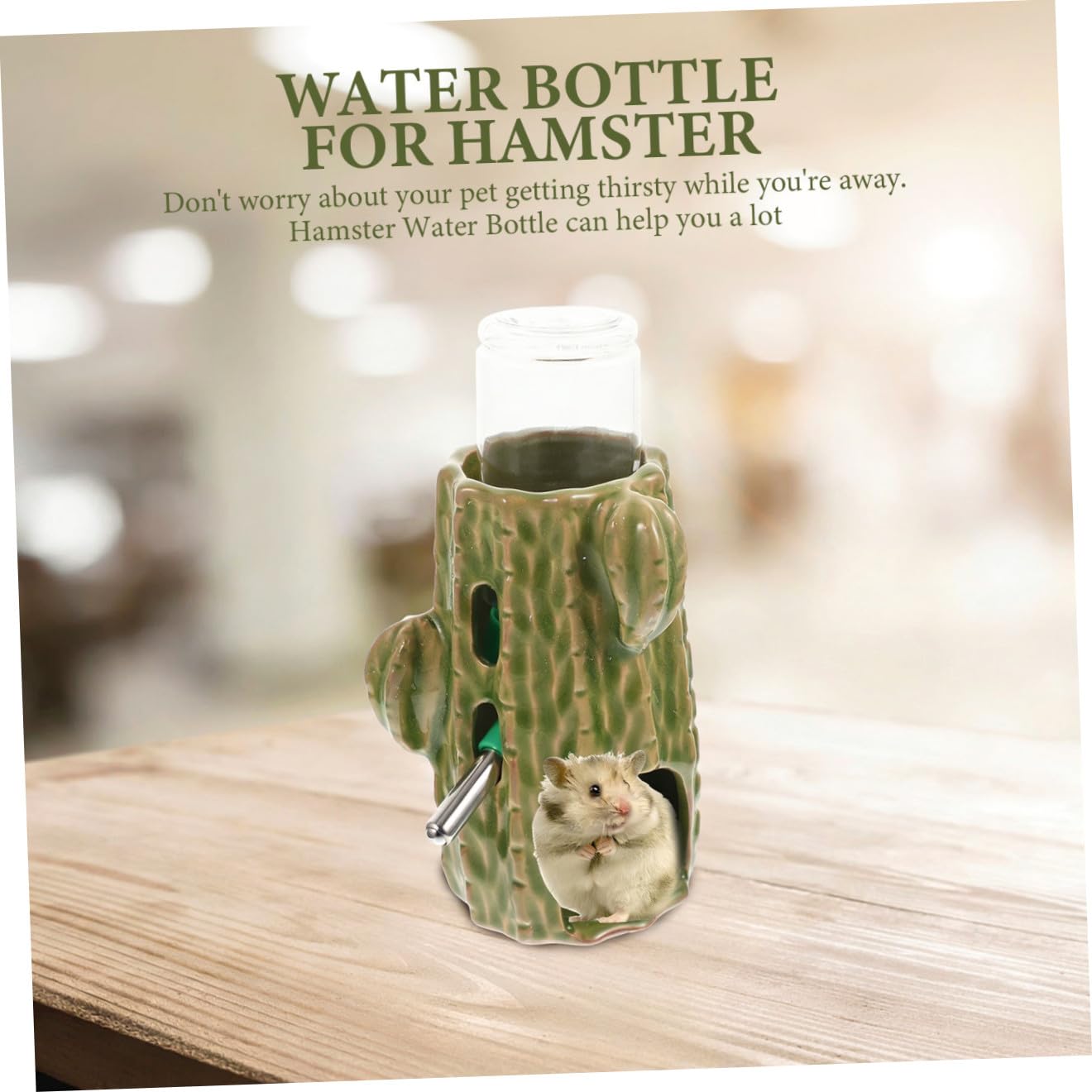 Happyyami Accesorio De Cerámica Cactus para y Comer Botella De 80ml para Hámster y Chinchilla