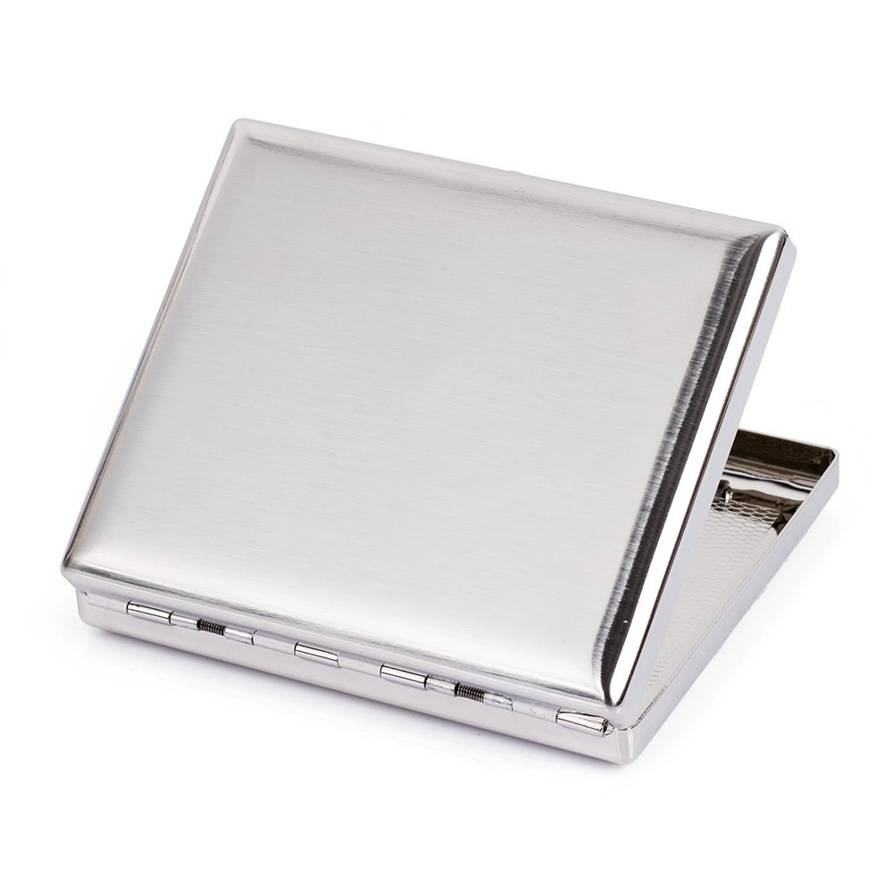 stainless cigarette case Silver Metal-Plated Compact & Stash Box (7X 100s Size Cigarettes) Case Dimensions Brushed Stainless Steel Metal Cigarette