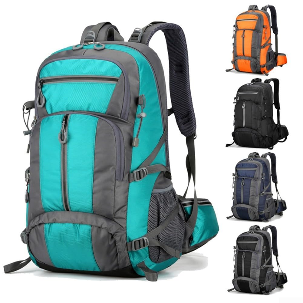 Mochila de senderismo de 50 L para aventuras al aire libre, camping, ciclismo y senderismo, con tiras de seguridad reflectantes y nailon (naranja)