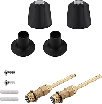 Bathtub Shower Handle Remodel/Rebuild Trim Kit, Shower Knobs 2 Piece Compatible with Price Pfister Verve Faucets, Includes 12H-2H, 12H-2C Stems and Flange Base and 2 Stems Matte Black