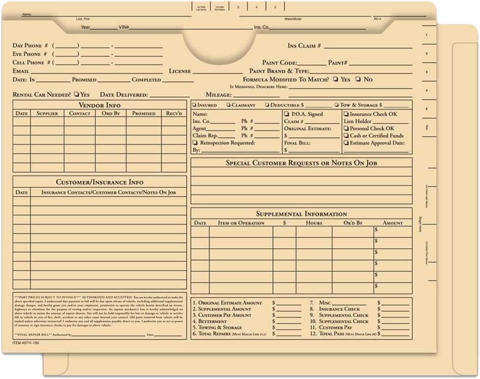 Ultra Heavy Duty Body Shop Jackets – Buff Pre-Printed Automotive Deal Jackets for Car Dealerships, Auto Repair Shops & Service Centers – 150# Stock (11 Pt.) File Jackets – 11.75' × 9.5' – Pack of 200