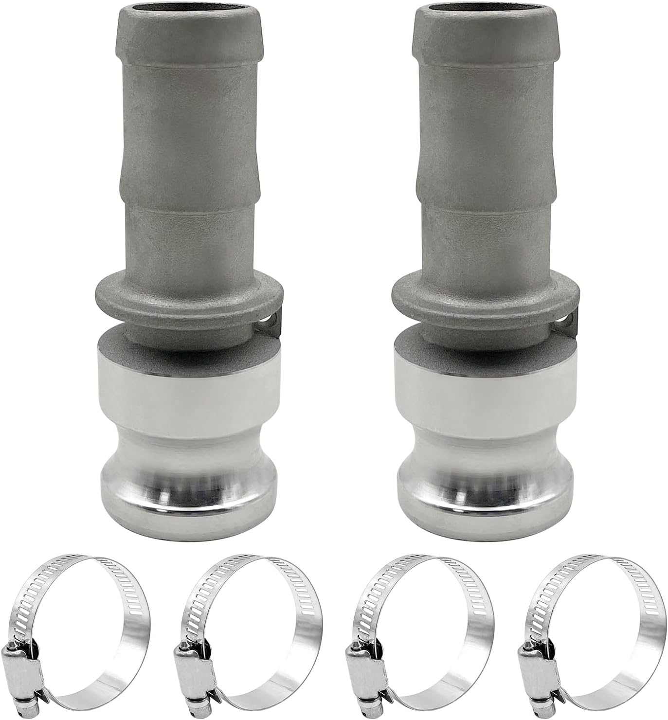 2PCS Aluminum Global Cam and Groove Hose Fitting C-200 2" Type C With 4 PCS Hose Clamps and Hose Shank (2 Inch)