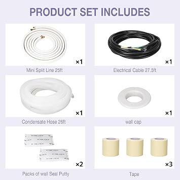 25 Ft Mini Split Line Set Air Conditioning Copper Tubing Pipe Extension 1/4 & 3/8 PE Thickened for AC and Heating 9000BTU