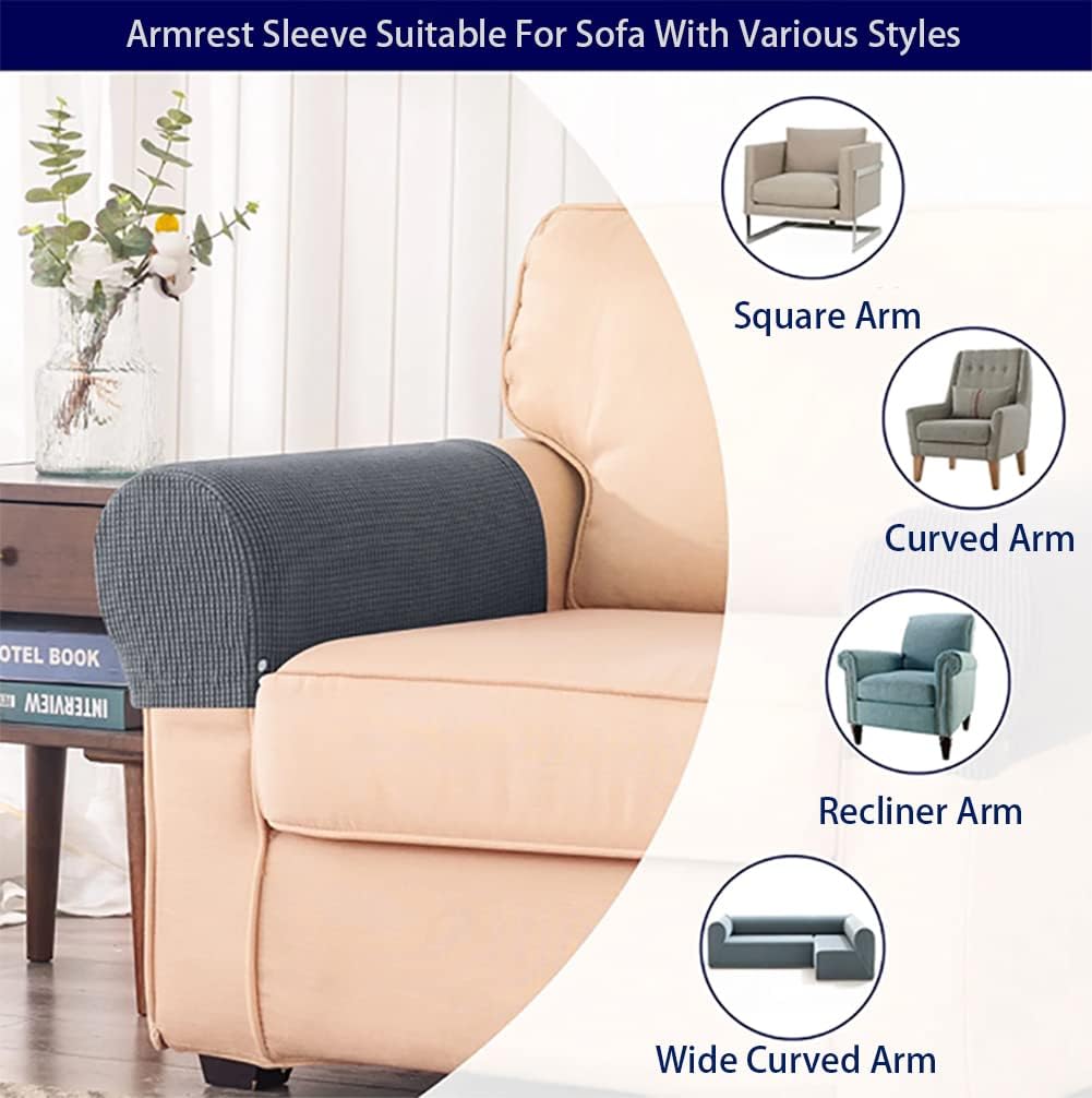 Elastic Polyester Sofa Arm Cover, Scratch Resistant Protector Covers,2Pcs | Washable,for Square/Curved/Sloping Couch Armrests (Dark Grey)
