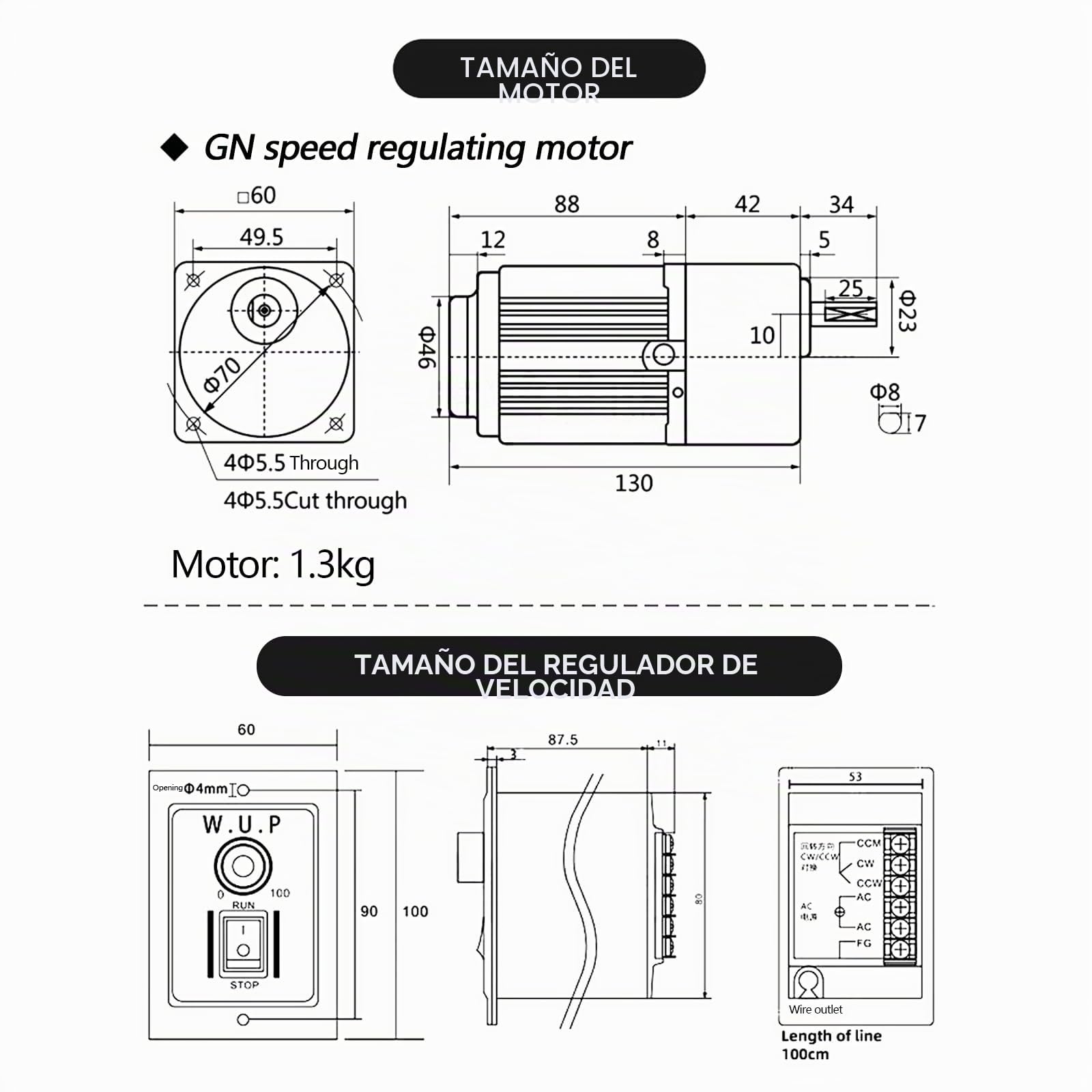 Motorreductor Eléctrico, CA 6 W 220 V, Motorreductor 0-135 Rpm (10 K), 8 Nm Controlador De Velocidad Ajustable Continuamente Marcha Adelante Y Atrás Conmutables