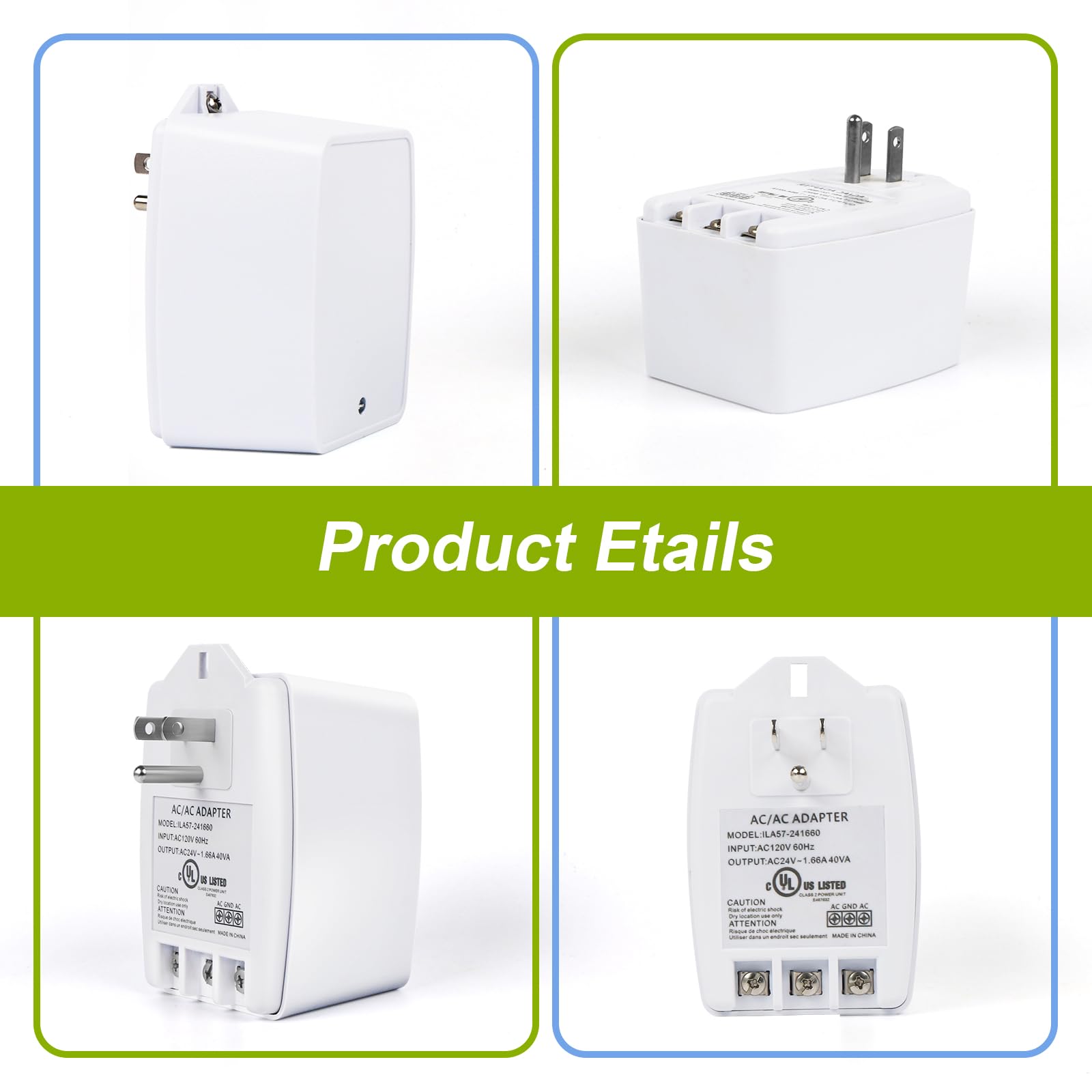 24 Volt AC Transformer,40VA Doorbell Transformer Plug In