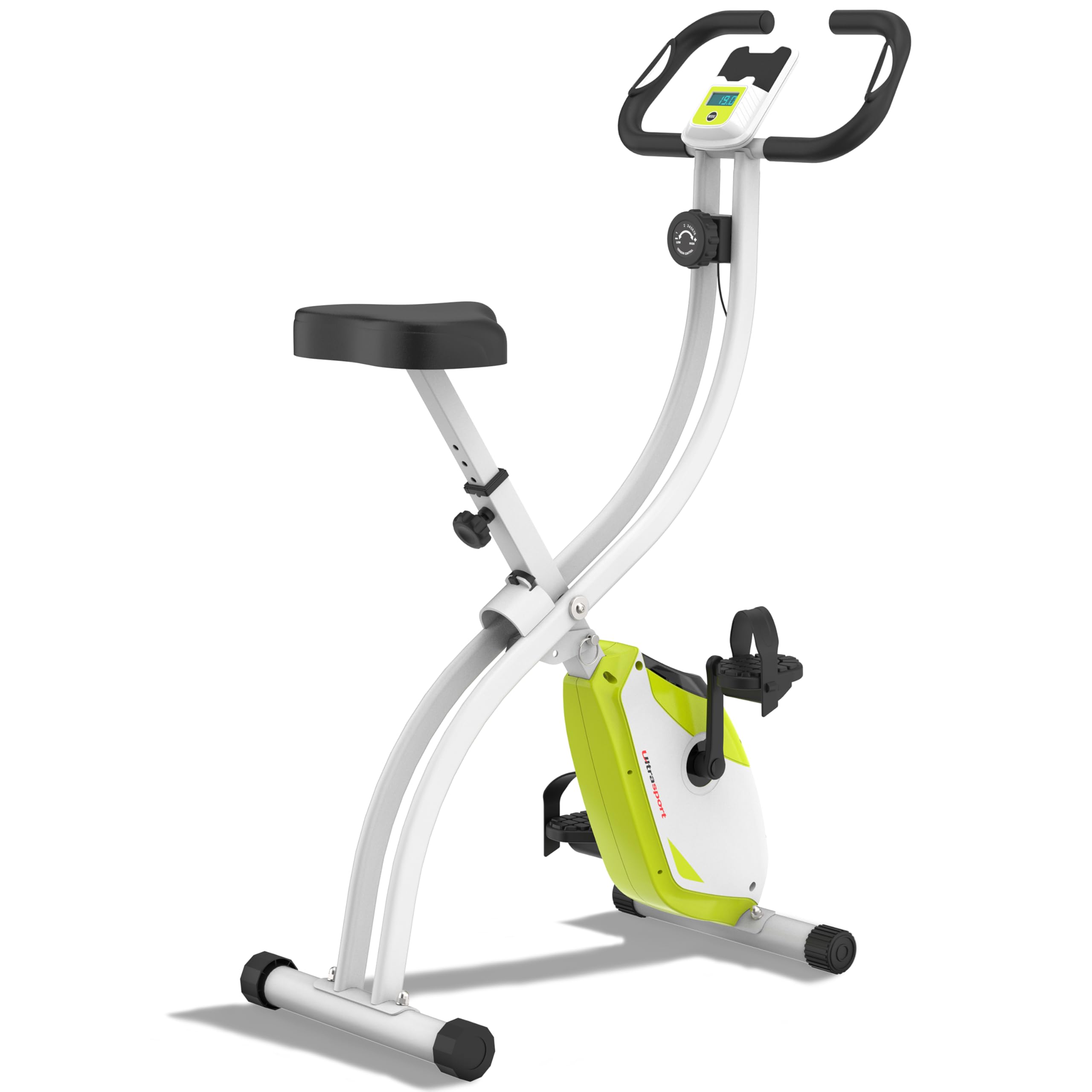 Ultrasport F-Bike Cyclette da Casa Pieghevole I Cyclette Pieghevole da Casa fino a 130 KG con Sella Extra Confortevole, LCD Display e Sensori delle Pulsazioni, Cyclette da Camera